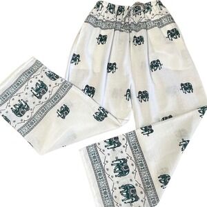 NWOT Festival Harem Pants Women S White Green Excellent Boho Elephant Palazzo